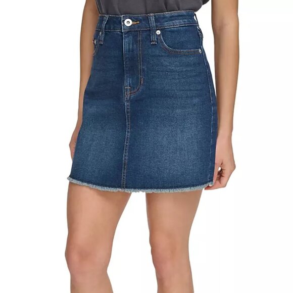 DKNY Jean Skirt Dark Wash Mid Length Denim Skirt Comfort Stretch Sz 10 NWT - Picture 1 of 8